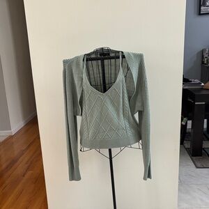 Sage Green Knit Cardigan with Cable Design